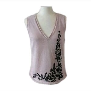 Vintage Oscar De LaRenta Size M Light Pink Blend Sleeveless Top With Bead Detail